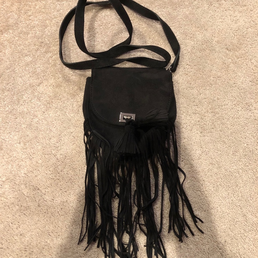 Fringe black crossbody purse
